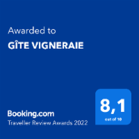 Prix Booking.com Traveller Review Awards 2022 décerné au Gîte Vigneraie, note 8,1 sur 10